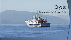  Presentation with mediterranean - PPT layouts consisting of commercial fishing - mediterranean longliner boat working background and a light blue colored foreground
