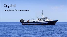  Presentation with blue water lily - PPT theme having commercial fishing - trawler fisherboat boat working background and a light blue colored foreground
