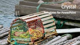  Presentation with rope - Slide set having commercial fishing - wooden lobster trap with buoys background and a gray colored foreground