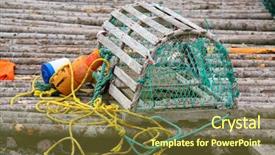 Presentation with newfoundland - PPT theme enhanced with commercial fishing - wooden lobster trap with buoys background and a  colored foreground