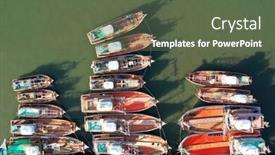  Presentation with fishing boats - Colorful presentation theme enhanced with commercial-fishing-boats-at-dock backdrop and a tawny brown colored foreground