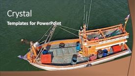  Presentation with fishing boat - Slides with commercial-fishing-trawler-boat-moored background and a ocean colored foreground