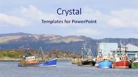  Presentation with old fishing boat - Presentation theme having commercial fleet - fishing boat coming into loch background and a sky blue colored foreground