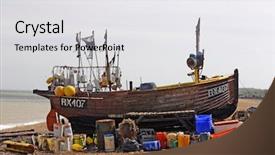  Presentation with long tailed boat fishing boat - Beautiful theme featuring commercial fleet - uk fishing boat backdrop and a light gray colored foreground