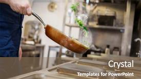  Presentation with restaurant kitchen - Slide deck with commercial hotel - chef in restaurant kitchen background and a violet colored foreground