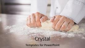  Presentation with hotel kitchen - Cool new PPT theme with commercial hotel - close up of baker preparing backdrop and a light gray colored foreground