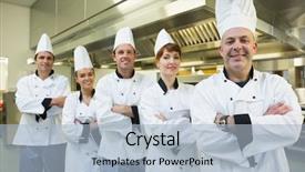  Presentation with kitchen - Slides having commercial hotel - team of chefs smiling background and a light blue colored foreground