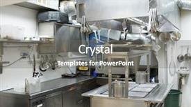  Presentation with restaurant kitchen - Audience pleasing slides consisting of commercial industry - typical kitchen of a restaurant backdrop and a gray colored foreground