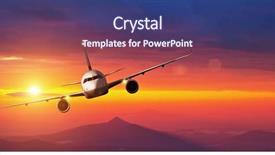  Presentation with jet airplane - Beautiful presentation theme featuring commercial jet airplane flying above backdrop and a ocean colored foreground