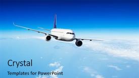  Presentation with jet plane - PPT theme with commercial jet plane flying above background and a light blue colored foreground