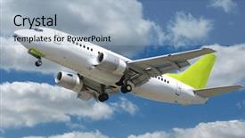  Presentation with jet plane - Presentation theme having commercial jet plane takkeoff with many clouds background and a light blue colored foreground