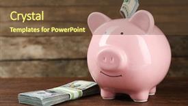  Presentation with pig - PPT theme featuring commercial loan fund - pig money box and dollar background and a  colored foreground