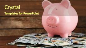 Presentation with pig - Presentation design enhanced with commercial loan fund - pig money box and dollar background and a  colored foreground