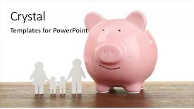  Presentation with scroll paper isolated on white - Beautiful PPT layouts featuring commercial loan fund - pig money box and paper backdrop and a  colored foreground