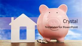  Presentation with sky blue and golden yellow - Slide set consisting of commercial loan fund - pig money box and paper background and a  colored foreground