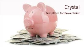  Presentation with year of the pig - Theme with commercial loan fund - pig moneybox and dollar banknotes background and a sky blue colored foreground