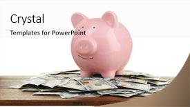  Presentation with pig - Slide deck with commercial loan fund - pig moneybox and dollar banknotes background and a  colored foreground
