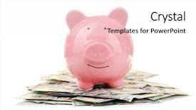  Presentation with skinny pig - Presentation theme consisting of commercial loan fund - pig moneybox and dollar banknotes background and a  colored foreground