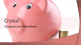  Presentation with piggy bank - Cool new presentation theme with commercial loan fund - piggy bank isolated on white backdrop and a coral colored foreground