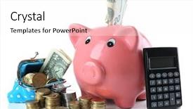  Presentation with loan - Beautiful PPT theme featuring commercial loan fund - piggy bank isolated on white backdrop and a white colored foreground