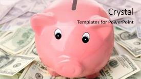  Presentation with piggy bank - PPT layouts consisting of commercial loan fund - piggy bank on money background background and a  colored foreground