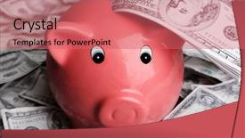  Presentation with accounting financial bank banking account - Audience pleasing PPT theme consisting of commercial loan fund - piggy bank on money background backdrop and a coral colored foreground