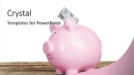  Presentation with accounting financial bank banking account - Presentation theme featuring commercial loan fund - piggy bank with banknote background and a white colored foreground