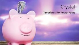  Presentation with piggy bank - Cool new PPT theme with commercial loan fund - piggy bank with banknote backdrop and a light blue colored foreground