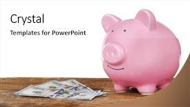  Presentation with accounting financial bank banking account - Colorful PPT theme enhanced with commercial loan fund - piggy bank with banknotes backdrop and a  colored foreground