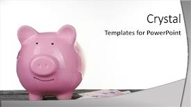  Presentation with piggy bank - Presentation design enhanced with commercial loan fund - piggy bank with banknotes background and a  colored foreground