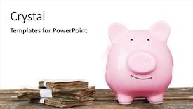  Presentation with banking bank vault door - Slide deck featuring commercial loan fund - piggy bank with banknotes background and a  colored foreground