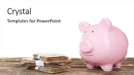  Presentation with piggy bank - PPT theme enhanced with commercial loan fund - piggy bank with banknotes background and a  colored foreground