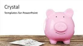  Presentation with loan - Colorful presentation design enhanced with commercial loan fund - piggy bank with banknotes backdrop and a  colored foreground