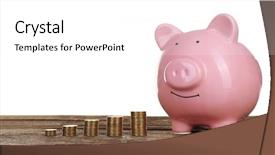  Presentation with accounting financial bank banking account - Beautiful PPT theme featuring commercial loan fund - piggy bank with coins backdrop and a  colored foreground