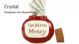  Presentation with money multiplyer - Slide deck featuring commercial loan fund - vacation money jar jam packed background and a white colored foreground