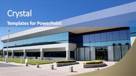  Presentation with corporate - Presentation theme featuring commercial office space - corporate headquarters background and a teal colored foreground