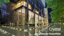  Presentation with illuminated - Beautiful slide set featuring commercial office space - illuminated building exterior and footpath backdrop and a  colored foreground
