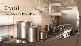  Presentation with restaurant kitchen - Audience pleasing theme consisting of commercial place - interior of professional kitchen backdrop and a lemonade colored foreground