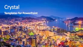  Presentation with japan - Presentation design consisting of commercial place - nagasaki japan downtown skyline background and a cobalt blue colored foreground