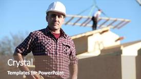  Presentation with commercial real estate - Slide deck with commercial real estate - construction worker on site background and a violet colored foreground