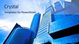  Presentation with dark blue - PPT theme with commercial real estate - dark blue skyscrapers in business background and a light blue colored foreground