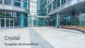  Presentation with buildings - Amazing PPT layouts having commercial real estate - empty ground front of buildings backdrop and a sky blue colored foreground