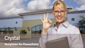  Presentation with hotel front office - PPT theme enhanced with commercial real estate - smiling businesswoman with okay sign background and a gray colored foreground