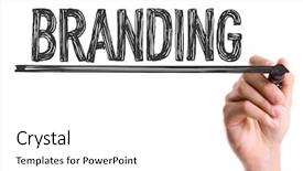  Presentation with branding - Beautiful PPT theme featuring commercial relations - hand with marker writing backdrop and a white colored foreground