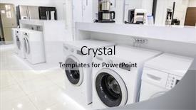  Presentation with retail store - PPT theme with commercial relations - washing machines refrigerators and other background and a light gray colored foreground