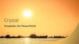  Presentation with commercial - Amazing presentation design having commercial-ships-on-anchorage backdrop and a light gray colored foreground