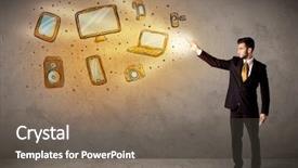  Presentation with television - Beautiful PPT layouts featuring commercial television - man throwing hand drawn electronical backdrop and a gray colored foreground