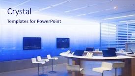  Presentation with video conference - Colorful slides enhanced with commercial television - modern video webinar conference room backdrop and a light blue colored foreground