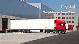  Presentation with trucks - Amazing slides having commercial vehicles - cargo trucks at an entrance backdrop and a teal colored foreground