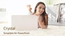  Presentation with advertising - Cool new slide set with commerical carpet - beautiful young woman with blank backdrop and a lemonade colored foreground